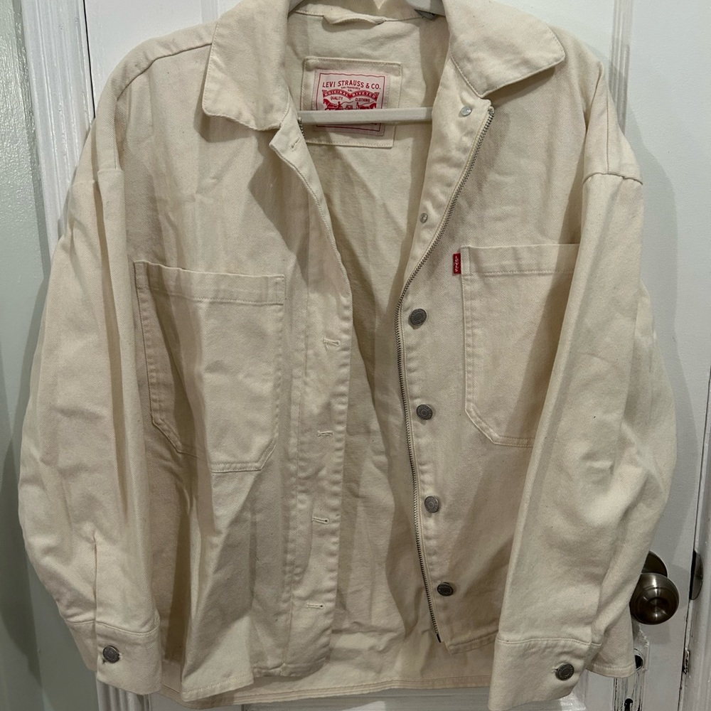 Levi's White Denim Jacket - Zip-up and buttons
